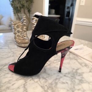 Aquazzura Black and Pink Cutout Heels